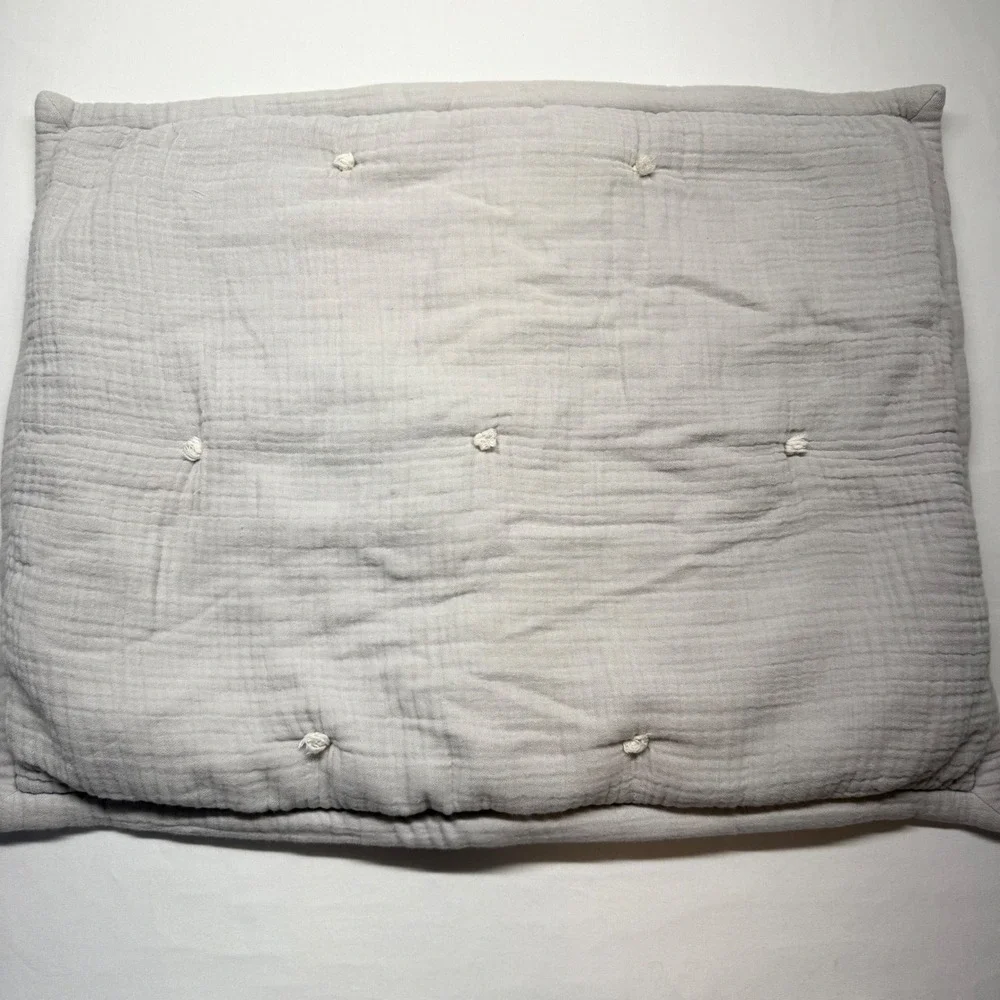 West Elm Pillow Shams Set of 2 Organic Cotton Gauze Tufted Grey Standard Modern